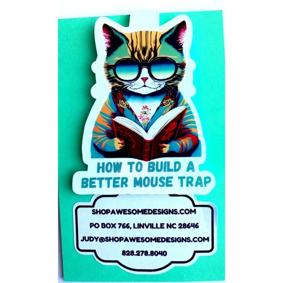 Cat Reading Book Dual Purpose Book Mark and Refrigerator Magnet - Picture 1 of 4